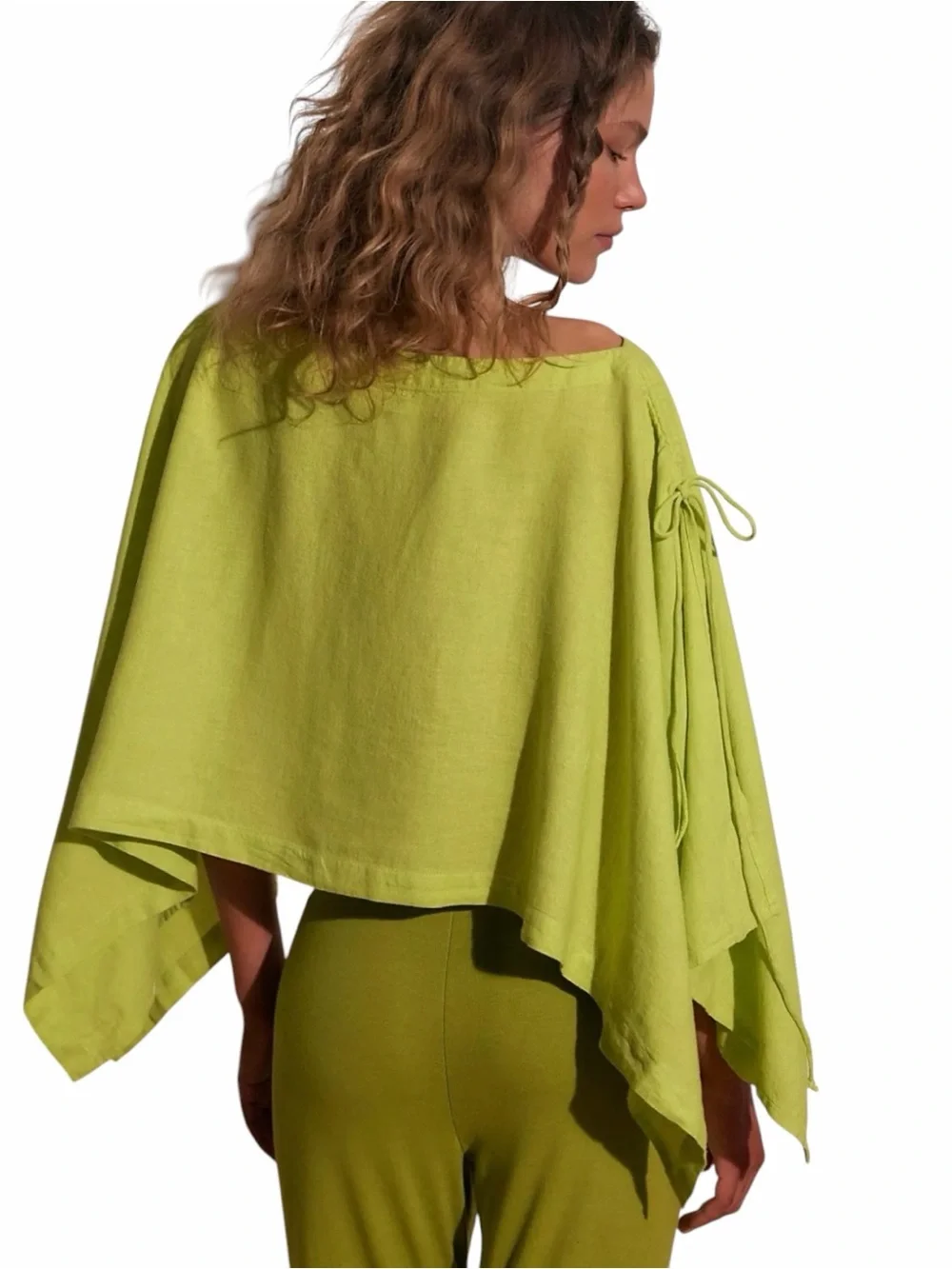 NEW Free People Lime Green Sandshell Linen Coralyn Convertible Cape Top size XS